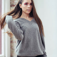 Load image into Gallery viewer, The Maxwell Cashmere Boyfriend Sweater - Whisper Gray
